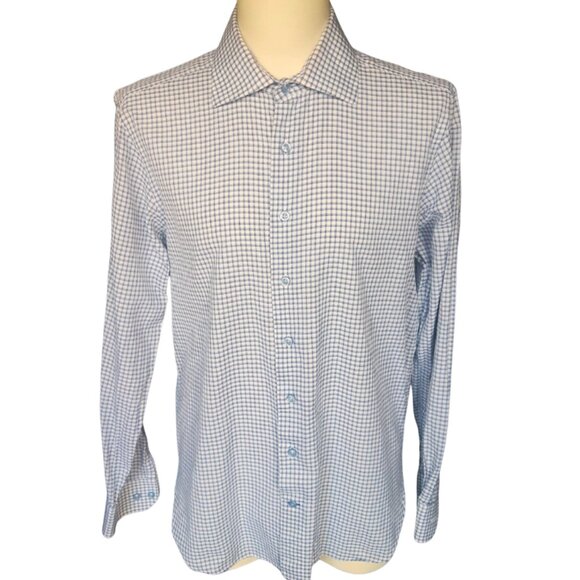 J.P. Tilford SZ 16 Men's Button Up Woven Shirt Blue White - Picture 1 of 12